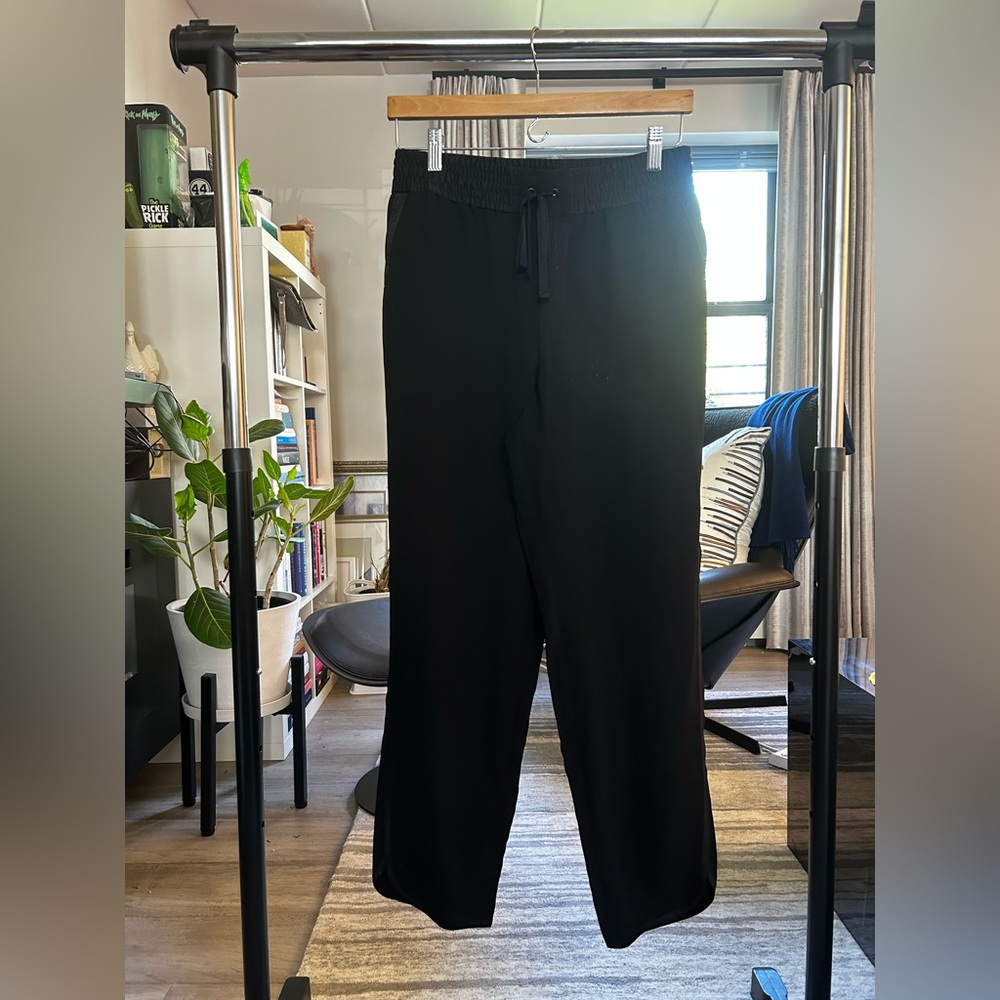 NWT LOFT Black Satin-trimmed Chiffon Rounded-hem Pants